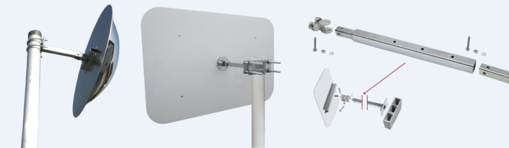 Fixation pour miroir de sécurité routière adaptée aux différents types de supports